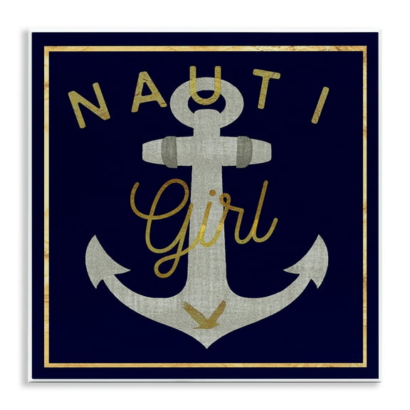 Stupell Industries Nauti Girl with Anchor Novelty & Humor Painting Unframed Art Print Wall Art, 12 x 12