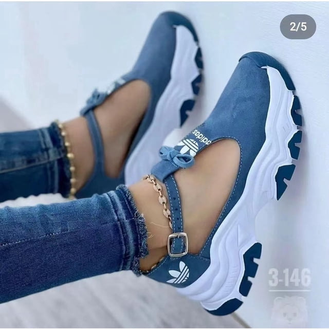 Tenis Mujer 2023 Otoño Nuevo Color Suela Gruesa Contraste Gamuza Hebilla Lazo Europea Y Americana Casual Solo Gao Jiahui unisex