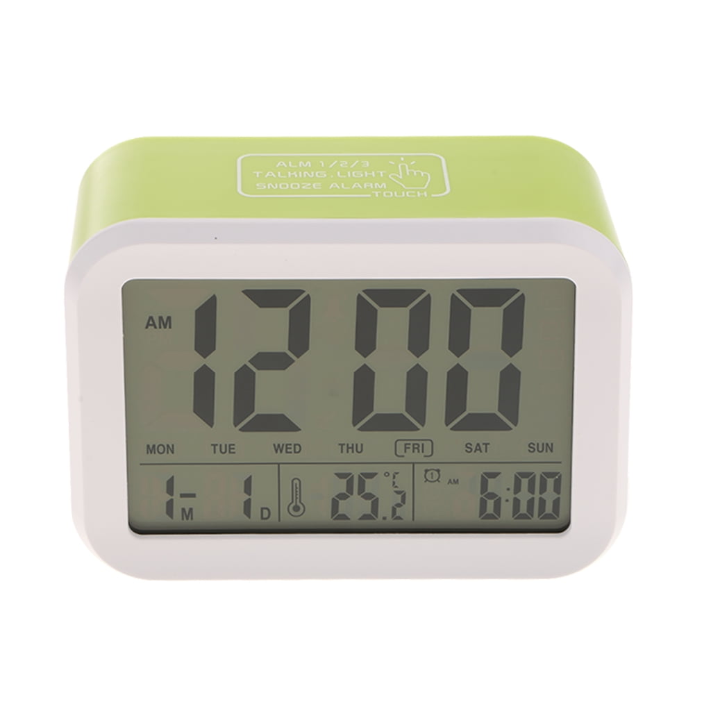 Digital Voice Talking Snooze Alarm Clock Tempe Calendar With Backlight Green 