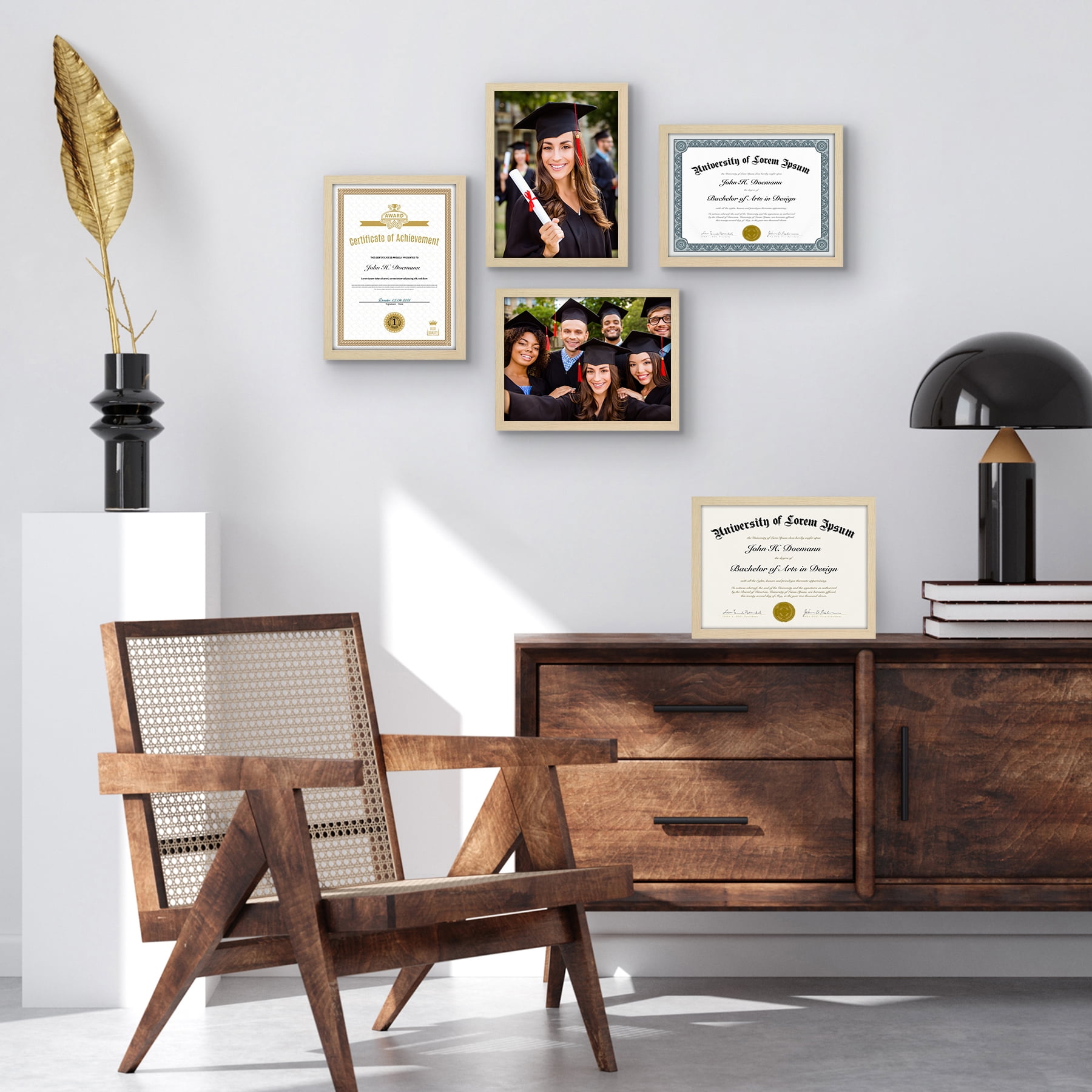 Americanflat 8.5x11 Diploma Frame with Polished Plexiglass 5 Pack Legacy Collection Certificate - Natural Oak