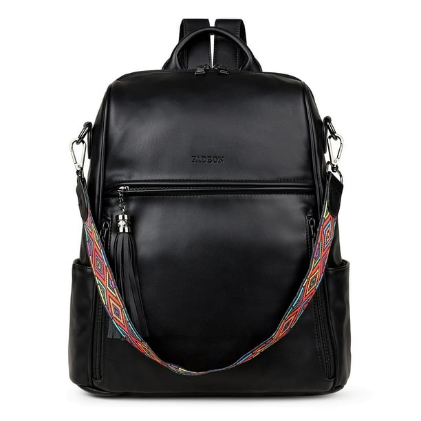 FADEON Mochila de cuero para mujer Diseñador Mochila de viaje Monederos PU Moda Bolso de hombro para mujer con borla