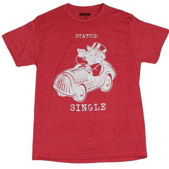 Monopoly Mens T-Shirt - "Status Single" Distressed Pennybags in Car Image (Large)