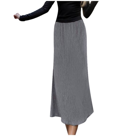 EDFBUYKRS Female Skirts Long Maxi Skirts for Women with Pockets Elegant Women's High Waist Midi Skirt French Pleated A Line Flared Fashion Skirt