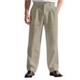 thumbnail image 2 of Nestiefly Men's Linen Dress Pants Lightweight Pleated Front Relaxed Fit Business Casual Slacks Trousers Summer Wedding Party Khaki M, 2 of 9
