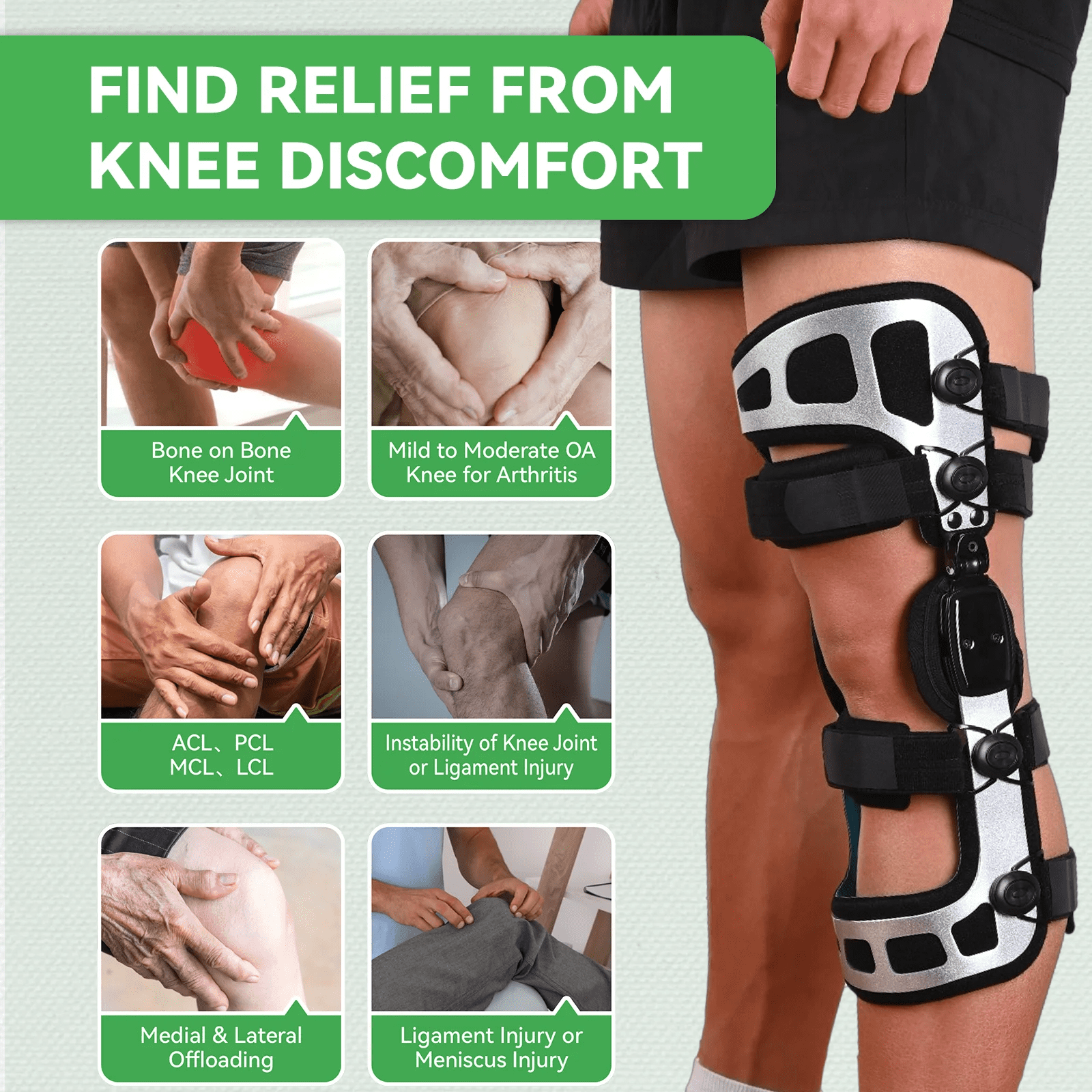 Orthomen OA Unloader Knee Brace Instability of Knee Joint or Ligament Injury & Protect Knee Joint after Knee Surgery (Silver, S/L)