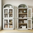 thumbnail image 5 of Affordable Quality Arched Bookshelf with Doors - Glass Doors - 15.83 inches deep by 71.4 inches tall rustic ambiance premium wood display cabinet for living room, kitchen and office,Glass Door_White, 5 of 7