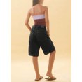thumbnail image 4 of Women High Waist Denim Bermuda Shorts Loose Wide Leg Knee‑Length Jean Shorts, 4 of 5
