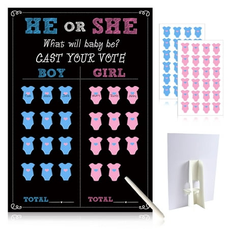 

Baby Gender Reveal Board with Stand(12x17) 48 Boy Girl Voting Stickers 1 Marker(erasable) He or S