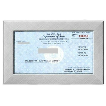 Natural Steel Frame - Real Estate License Certificate Wood Frame - 8.5 x 5.5 Inches