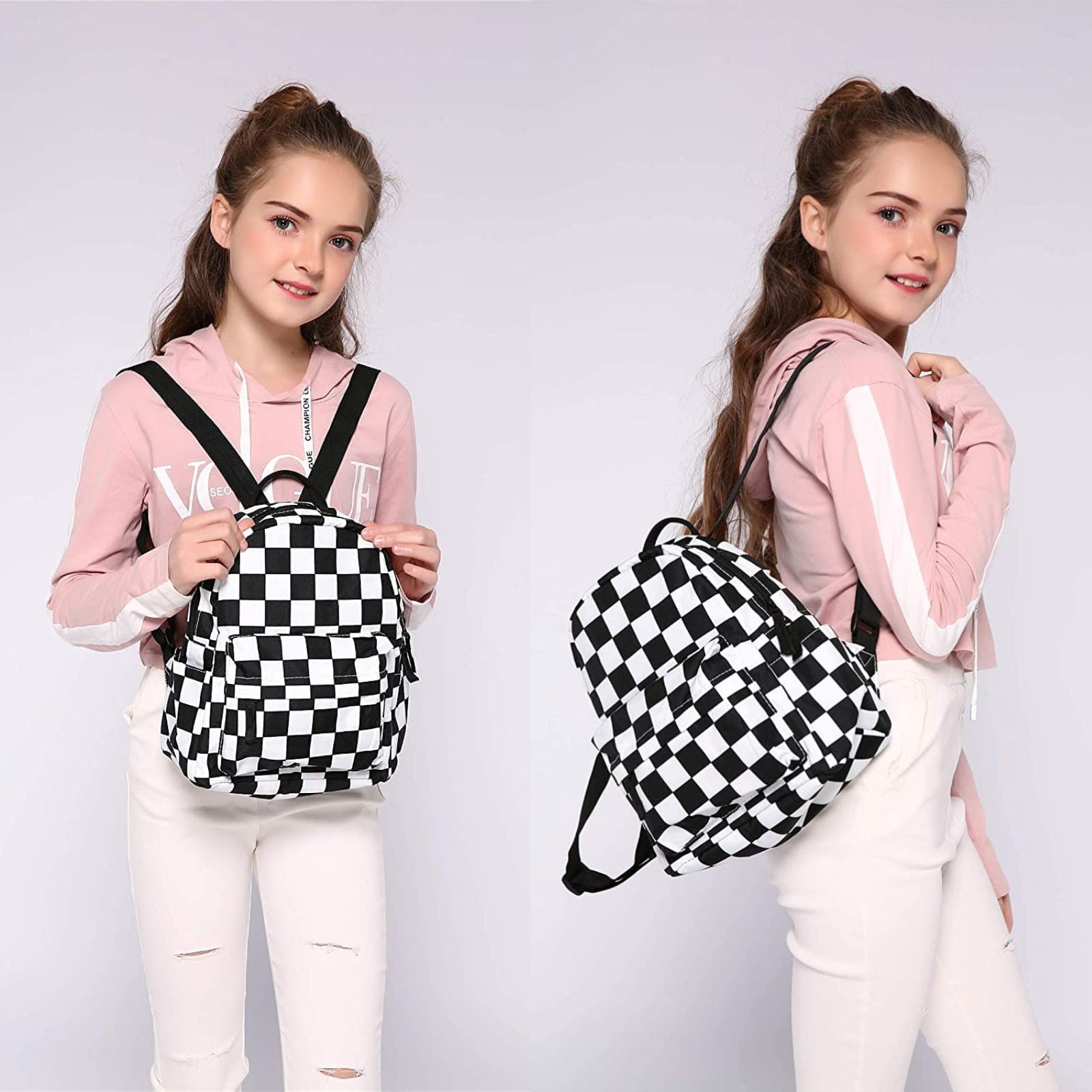  kiobrvhe Checkered Backpack Black and White Waterproof Bags  Travel Bags Laptop Casual Daypacks Work for Women (A black and white) :  Electronics