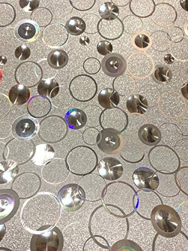 Dundee Deco Peel and Stick Self Adhesive Wallpaper - Geometric Glitter Light Silver, Yellow, Blue Circles, 18 ft x 18 in