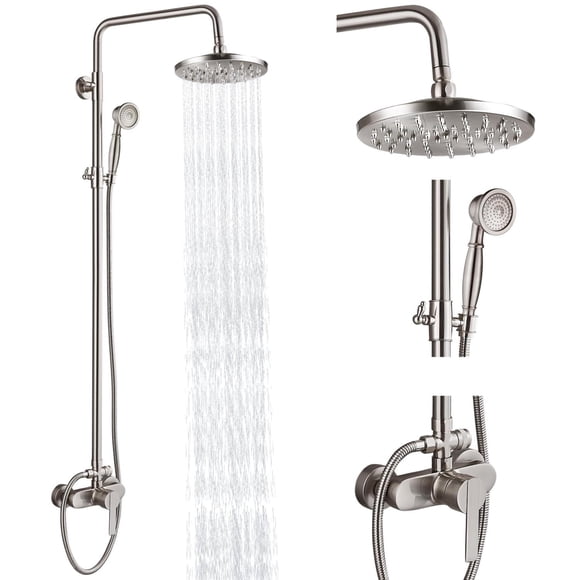 Sistema de Ducha Heyalan Níquel Cepillado de 8 Pulgadas con Cabezal de Lluvia y Accesorios de Latón