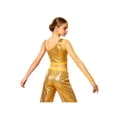 thumbnail image 2 of Raenseen Kids Girls One Shoulder Long Sleeve Shiny Sequins Dance Crop Top Gym T-Shirt Ballet Gymnastics Jazz Dancewear Gold 16, 2 of 7
