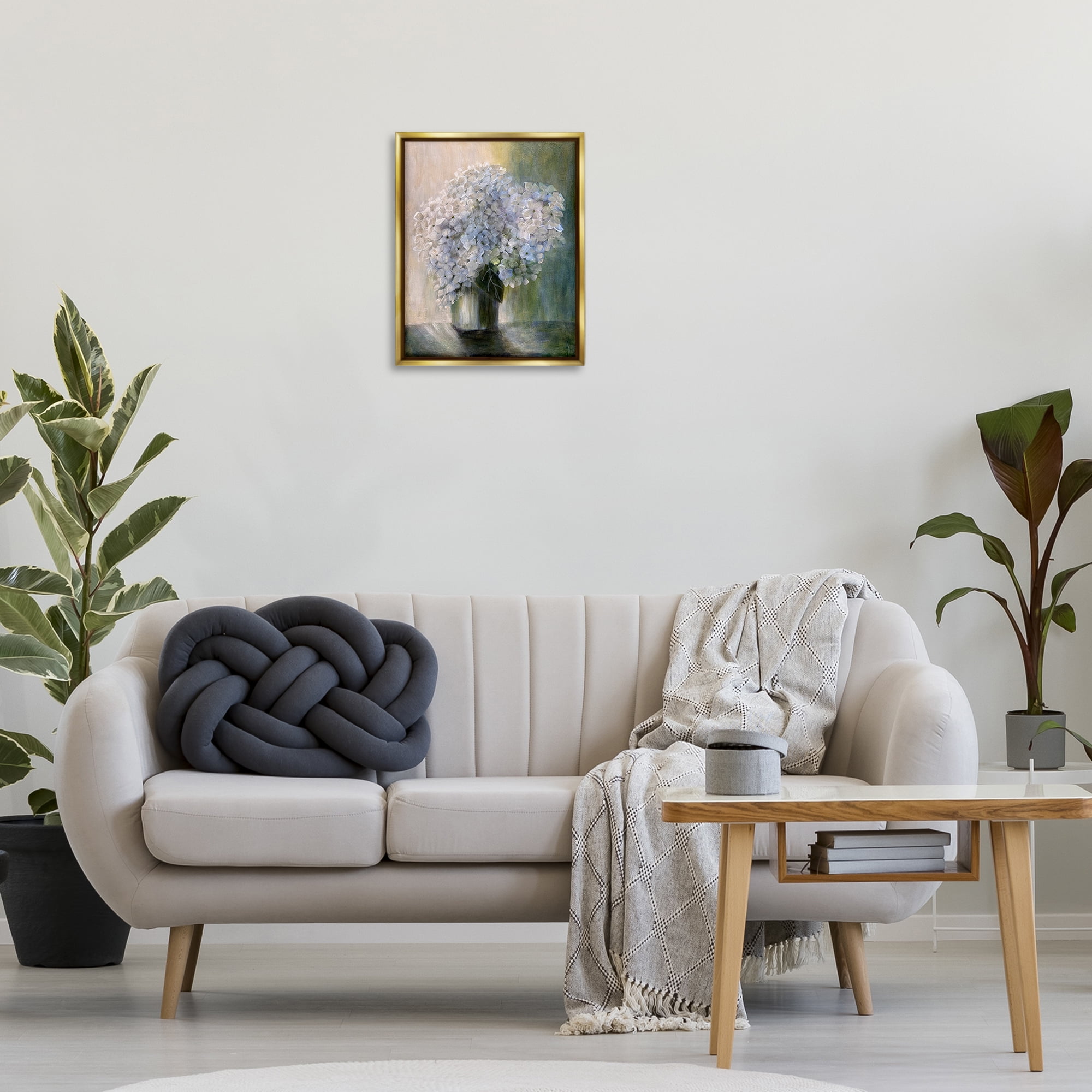 Stupell Industries Hydrangea Still Life Botanical & Floral Painting Gold Floater Framed Art Print Wall Art, 17 x 21