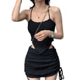 thumbnail image 1 of Gureui Women’s Sexy Camisole and Skirt Suit Fresh Solid Color U-neck Bandage Backless Cropped Pullover Vest and Drawstring Tight Mini Skirt, 1 of 5