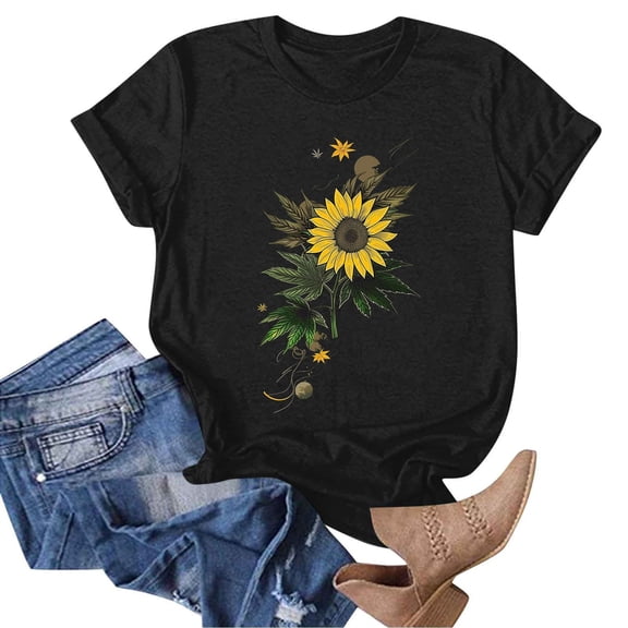 Pxxlle Women's Cotton T Shirts Sunflower Graphic Tee Shirts Casual Short Sleeve Tshirt Shirts Comfy Round Neck Tshirts Summer Beach Vacation Tops (White S)
