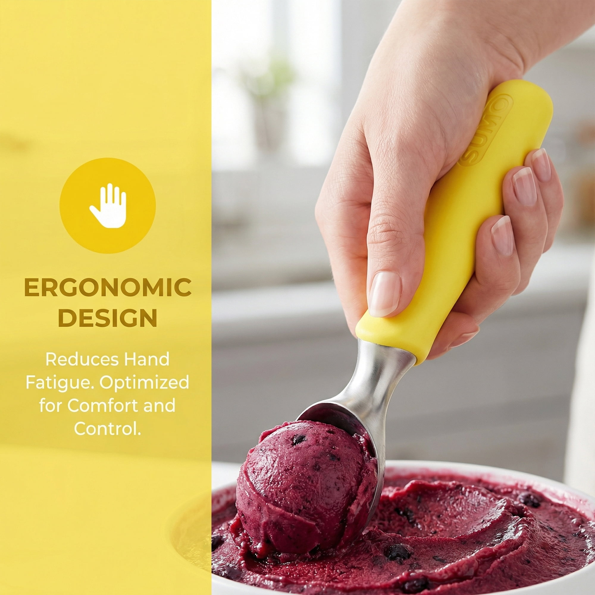 Unique Bargains Stainless Steel Ice Cream Scoop for Easy Use and Clean Yellow 8.9in