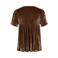 thumbnail image 6 of UTSJKR Womens Velvet Peplum Babydoll Tops Casual Crewneck Pleated Blouse Short Sleeve Flared Swing Pullover Brown M, 6 of 7