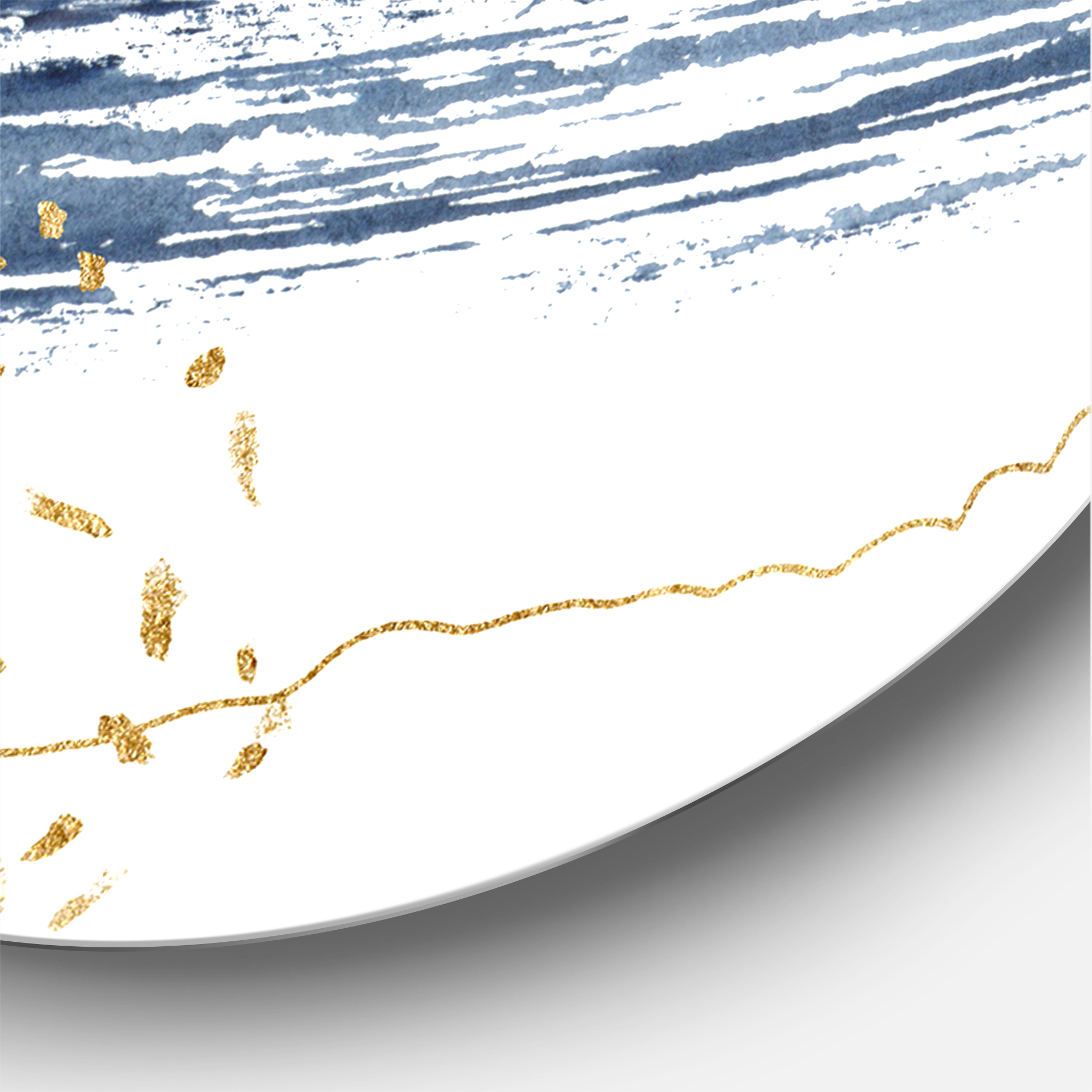 Designart 'Gold and Dark Blue and Abstract I' Modern Circle Metal Wall Art 23x23 - Disc of 23