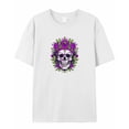 thumbnail image 5 of T Shirts for Women Short Sleeve Cotton Crewneck T-Shirt, Mexican Skull Purple Flower Leaf Tee Tops Casual Basic T-Shirts, XS-5XL White 3XL, 5 of 7