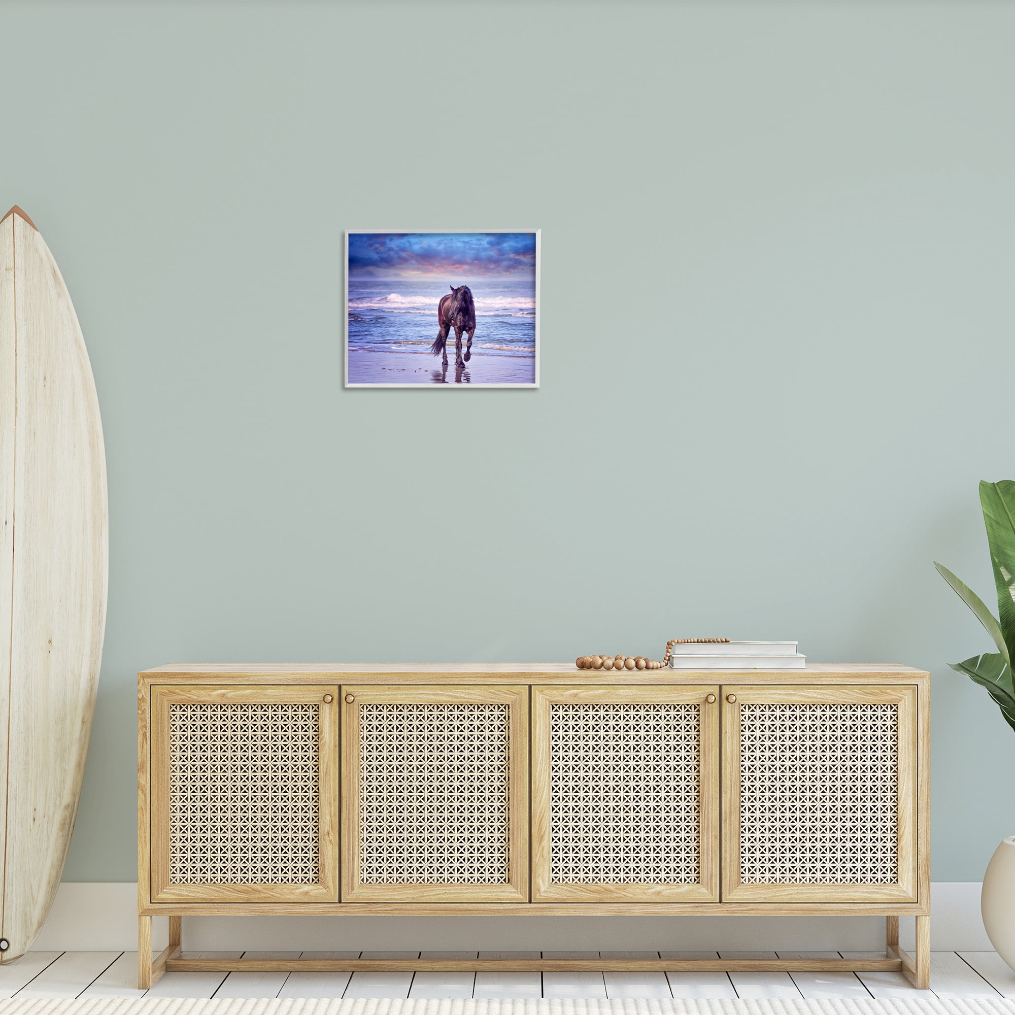 Stupell Industries Wild Horse on Beach Animals & Insects Photography White Framed Art Print Wall Art, 20 x 16