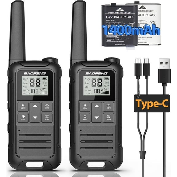 Walkie Talkies Long Range Rechargeable Walkie Talkie for Adults, F22 FRS Radio Walky Talky Family Walkie-Talkie with Flashlight 1400 mAh Battery USB Charger for Camping Trip 2Pack