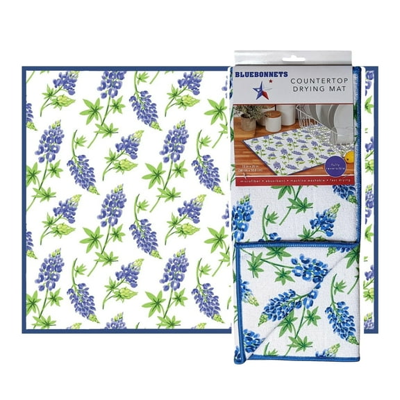 TEXAS BLUEBONNETS Microfiber Countertop Dish Drying Mat, by Kay Dee Designs - Padded, Non Slip