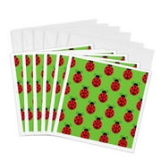 3dRose, Red On Green Lady Bugs All In A Row, 6 Greeting Cards with envelopes