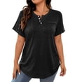 thumbnail image 3 of ClodeEU Women's Plus Size Short Sleeve Henley Tunic Top, Casual Loose Curved Hem Blouse Black,Women's Plus XXL, 3 of 8