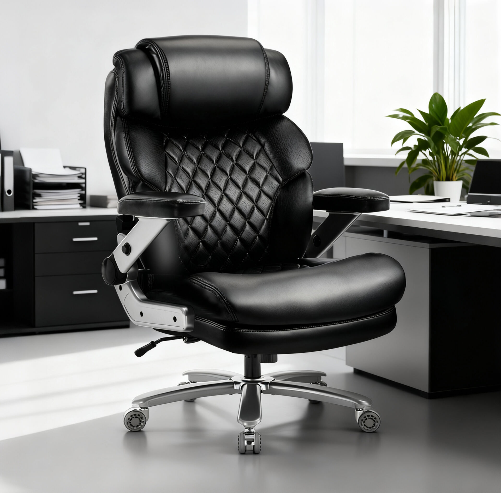 KSTCROW 800LBS High Capacity Office Chair for Various Body Types with High Back, Wide Seat and Adjustable Lumbar Support, Computer Desk Chair with Multi-Angle Adjustable Flip Arms for Home Office