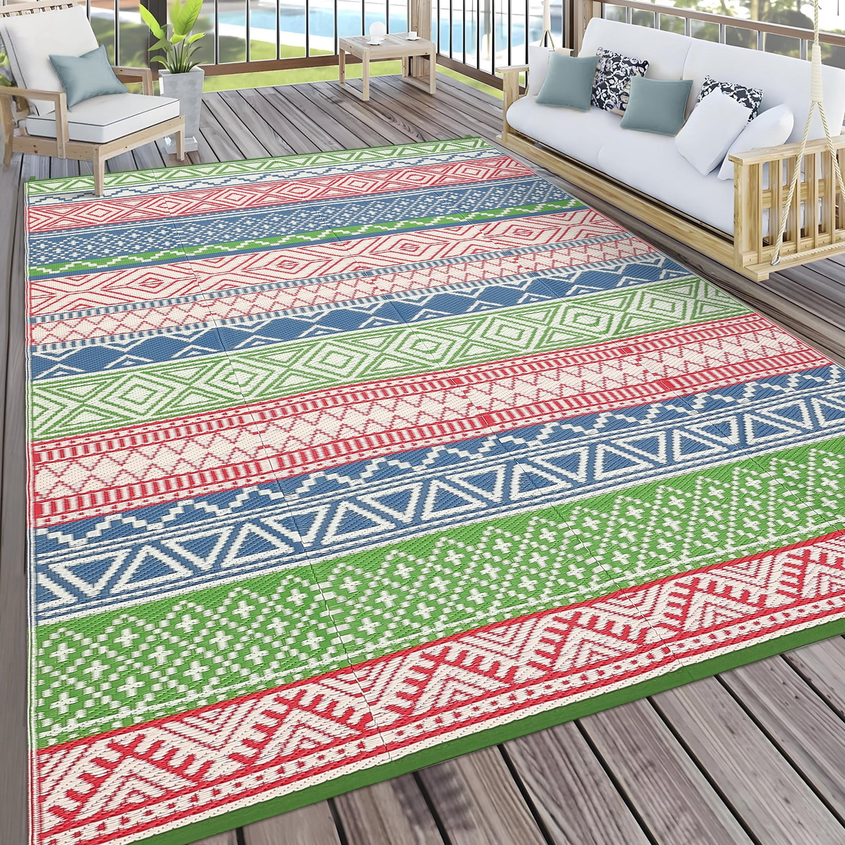 Ataucjin 8x10 Outdoor Rug Waterproof Plastic Straw Rugs Reversible Outdoor Patio Rug Camping,RV Mat,Large Outside Rug Carpet for Porch, Deck,Backyard, Balcony,Easy Cleaning