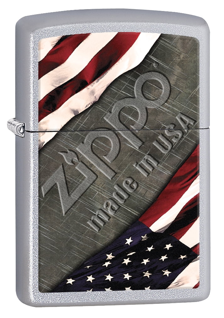 Zippo Lighter American Flag and Metal Satin Chrome