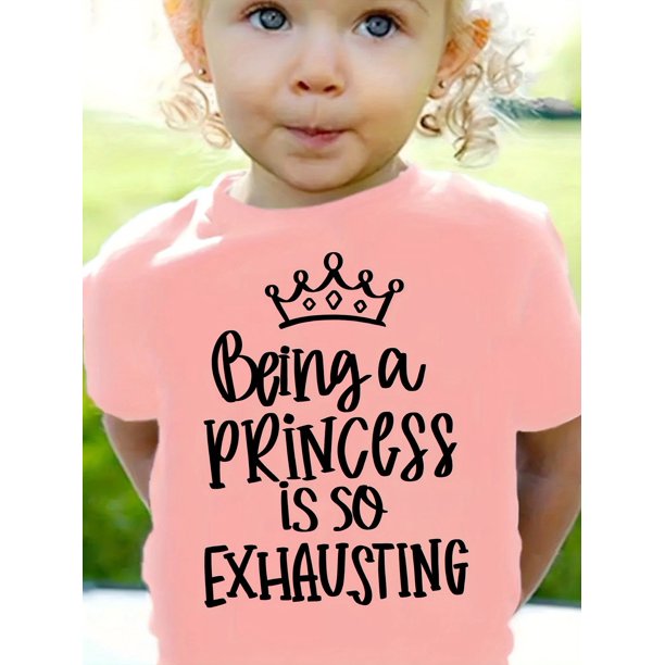 Camiseta linda para niña con estampado de PRINCESA, informal, de manga corta, cómoda y versátil para el verano.
