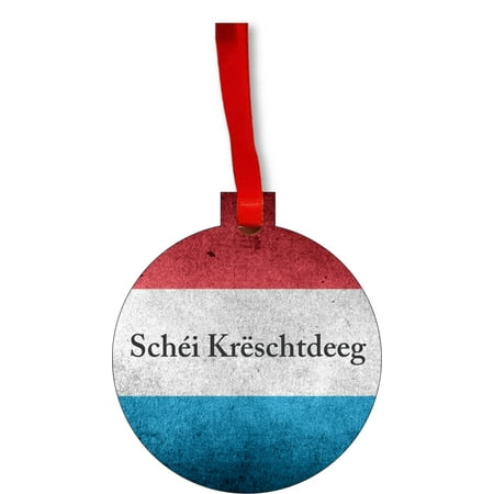 Luxembourg Christmas Flag Luxembourg Round Shaped Flat Hardboard Christmas Ornament Tree Decoration - Unique Modern Novelty Tree Décor Favors ()
