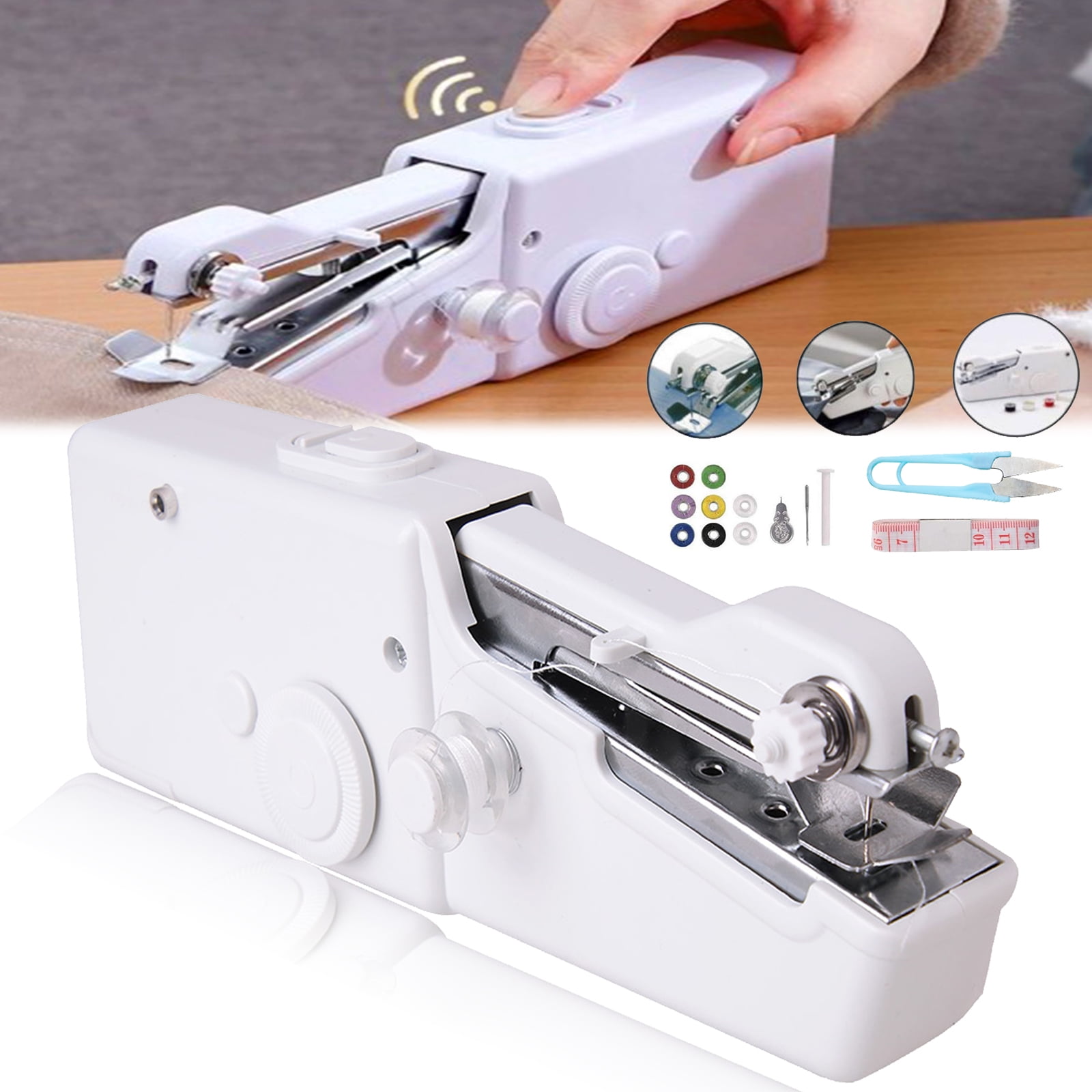 New Portable Household Hand Stitch Electric Mini Handheld Set Sewing Machine Mini Stitching Machine Electric Stitch Household Tool for Fabric Clothing Sewing Home Travel Quick Repairs Crafts 