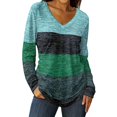 thumbnail image 2 of HLKJKLS Long Sleeve Shirts For Women Color Blocked Long Sleeve V Neck T Shirt Polyester-Cotton Blend Casual Fashionable Breathable Blue S-Xxl, 2 of 5