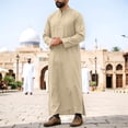 thumbnail image 2 of IWRICH Muslim Thobe for Men Button down Caftans Big and Tall Arab Thobe Khaki M, 2 of 4
