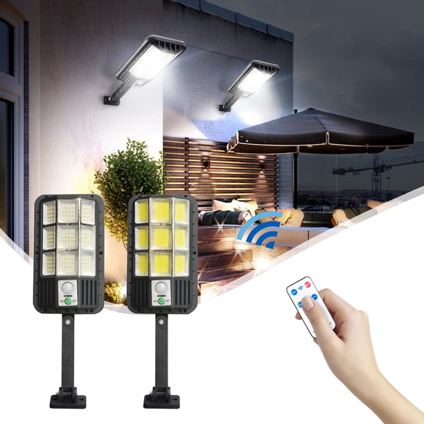 Luces solares exteriores con sensor de movimiento | Lámpara de seguridad solar súper brillante, impermeable y luminosa, 3 modos, ABS negro, mando a distancia, fácil instalación para vallas, jardín