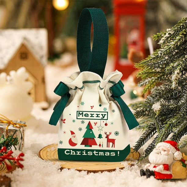 Christmas Candy Canvas Bag Christmas Eve Party Apples Drawstring Handbag Christmas Gift Bag