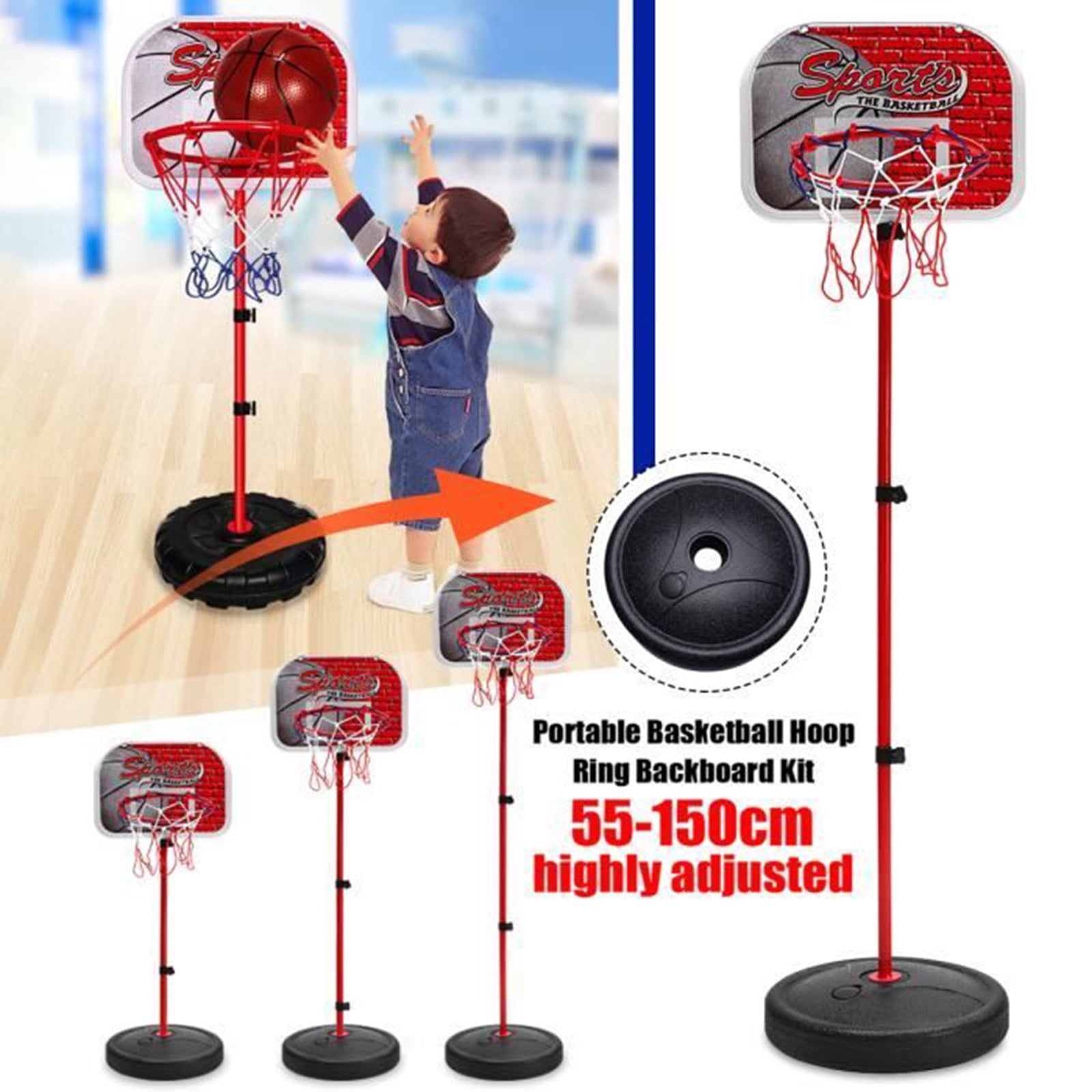 Free Stand Height Adjustable Backboard Hoop Kit with Pump Ball and Mounting Accessories Toy Set for Children Indoor Outdoor Basketball Stand 