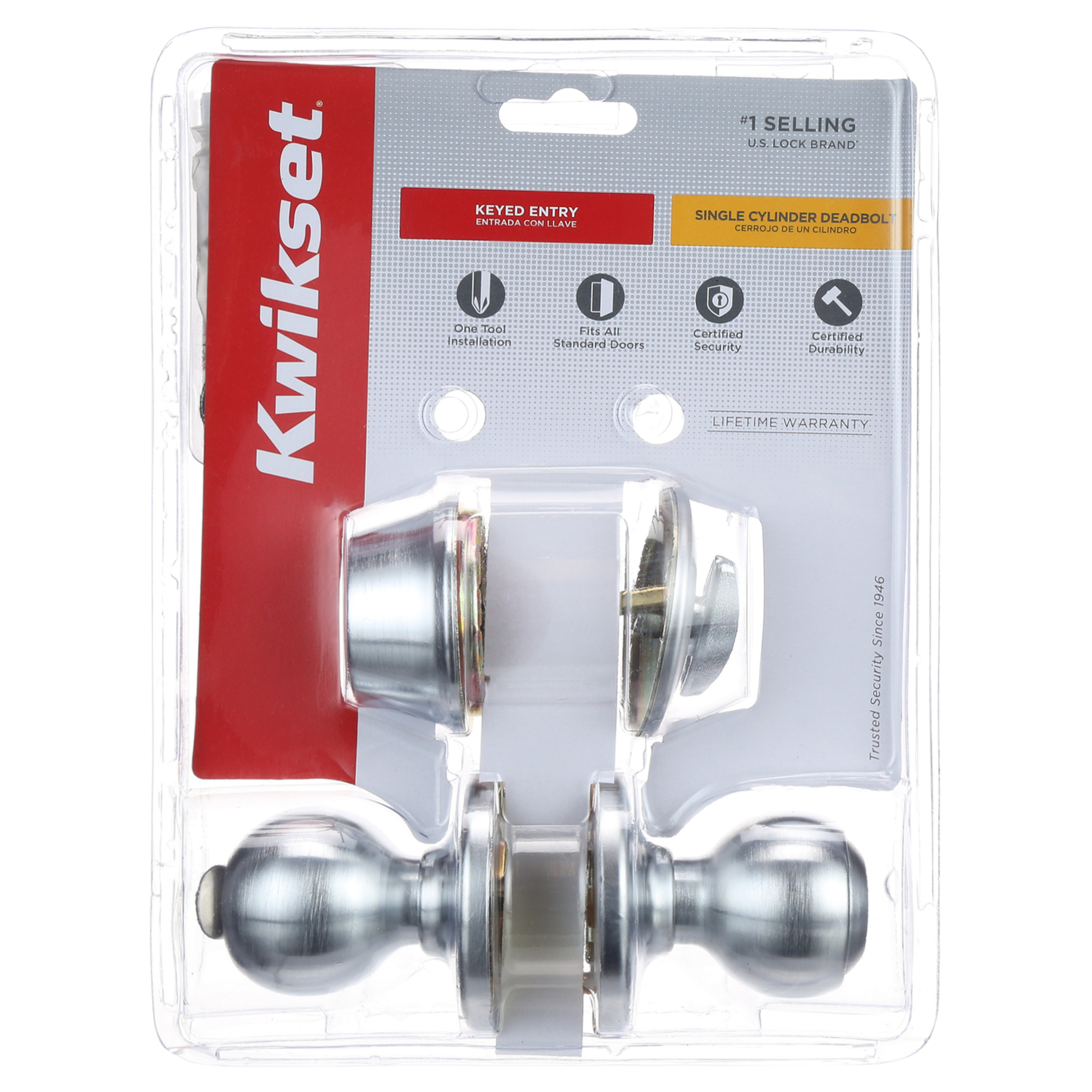 Kwikset 690 Polo Keyed Entry Knob And Sgl Cyl Deadbolt Combo Pack in SC 
