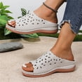 thumbnail image 5 of Womens Dress Sandals,Summer Beach Sandals for Women Comfortable Wedge Sandals Leather Open Toe Slides with Arch Support Ladies Dressy Flower Flat Platform Sandals for Casual Walking Outdoor Wear, 5 of 6