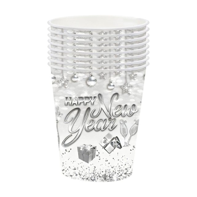 White Tissue Paper White And Silvery Happy Newyear Theme Party Tableware Disposable 7-Inchs 9-Inchs Paper Plates Paper Cups Tissue Set of Party-Themed Paper Plates Set Disposable Plates for Party