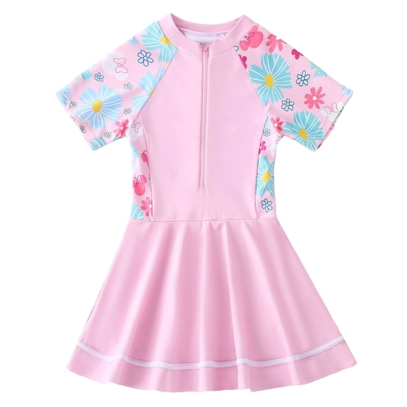 Zanarzt Toddler Swimsuit Girl Short Sleeve Swimsuit Summer Swim Dress Beach Rash Guard Bathing Suit Swimming Suit Light Pink,11-12 Years