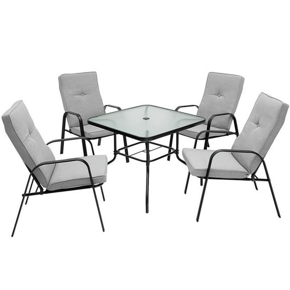 Canddidliike 5-Piece Dining Set with 4 Stackable Chair and High-Back Cushions, Square Table with Sturdy Tempered Glass Tabletop, Dining Set for Outdoor as Garden, Patio, Gray