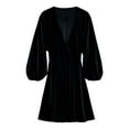 thumbnail image 7 of Women’s Plus Size V Neck Velvet Dress Long Sleeve Wrap Empire Waist Midi Dress for Wedding Guest, 7 of 7