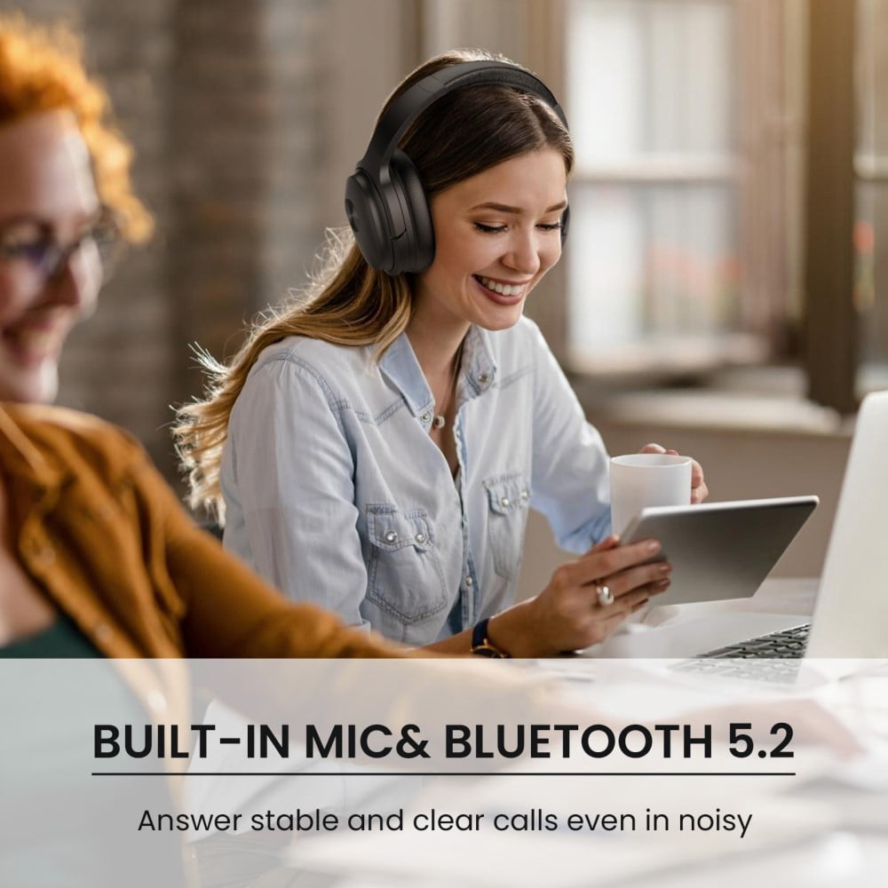 Active Noise Canceling Headphones Bluetooth Wireless Headphones Over Ear Bluetooth 5.2 Deep Bass 30Hrs for Home Office,Jet Black