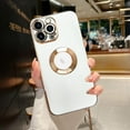 thumbnail image 3 of Compatible with iPhone 13 Pro Max Case for Women Girls, Luxury Gold Plating Frame Edge Round Hollow Back Case with Full Camera Len Soft TPU Cover Girly Slim Sleek Cute Case White, 3 of 9