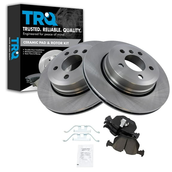TRQ Rear Brake Pad & Rotor Kit Brake Pads Brake Rotor Ceramic Fits Select 2004-2010 BMW X3
