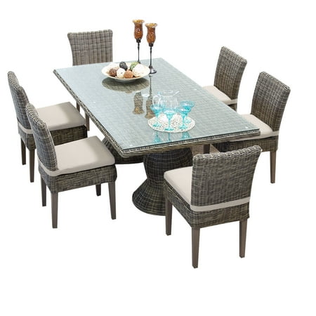 Cape Cod Vintage Stone Rectangular Outdoor Patio Dining Table with 6 Armless Chairs-Color:Beige